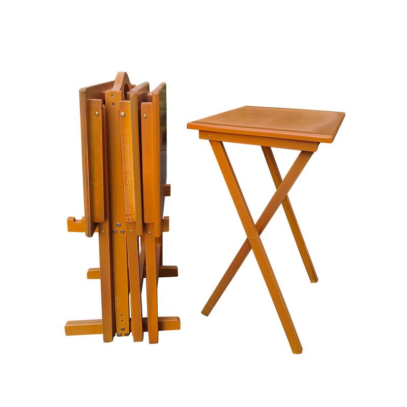 4 PCS Solid Wood Folding Snack Table, 18.9" Tray Table with Compact